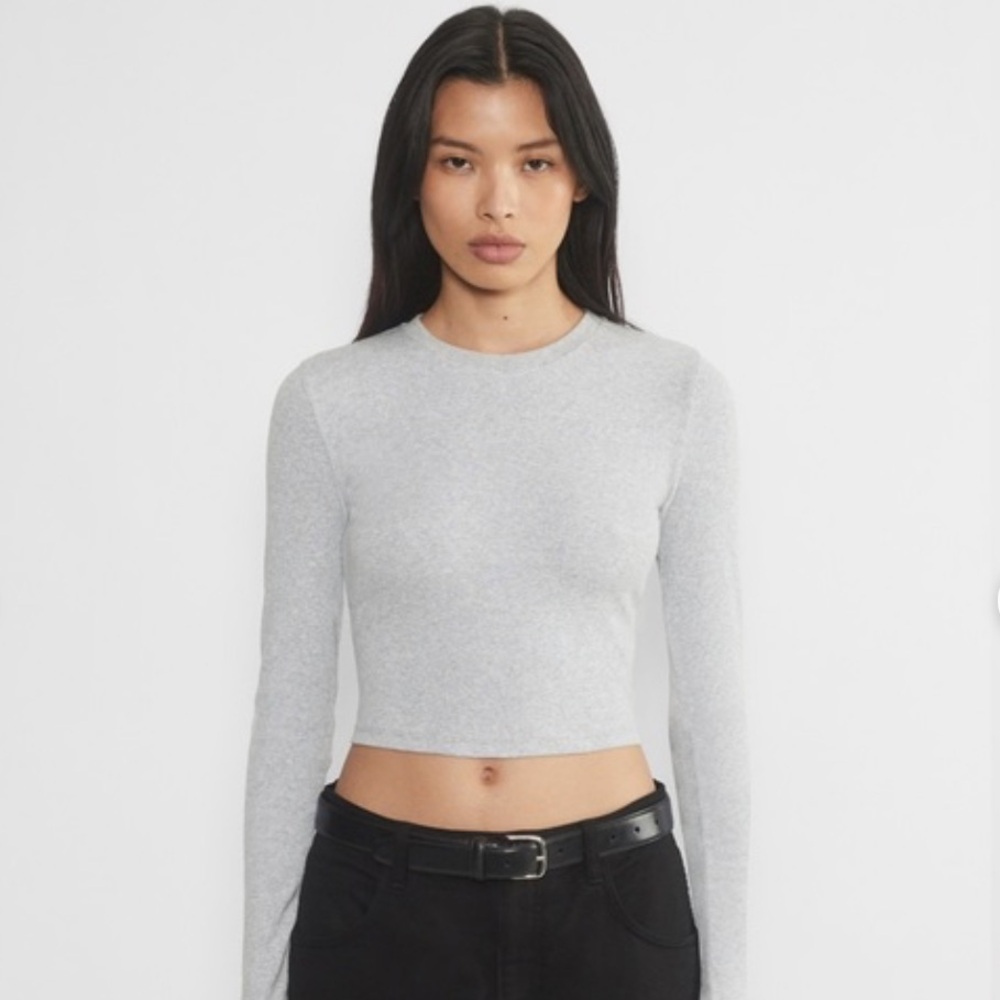 Aritzia TNA Ribbed Gray Long-Sleeve Crop Top